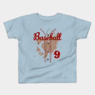 Kids 9th Birthday Baseball 9 Years Old #9 Baseball Lover Dirty Uniform Funny Baseball Kids T-Shirt